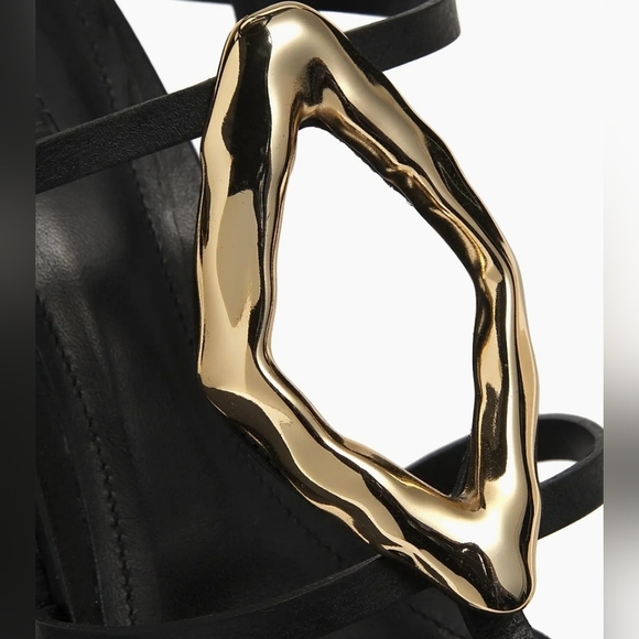 Schutz Amarilis Embellished Wedge Sandals In Black And Gold Size 11 B - Picture 7 of 16